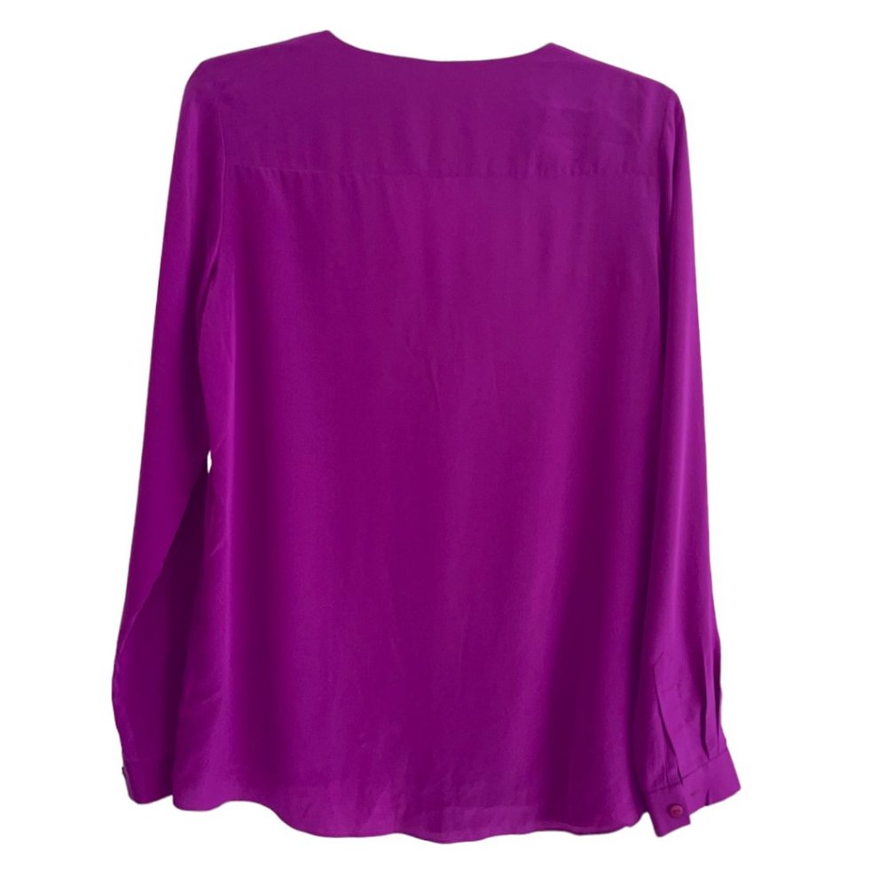 Tibi Purple Silk Long Sleeve Split Neck Top - Picture 2 of 4